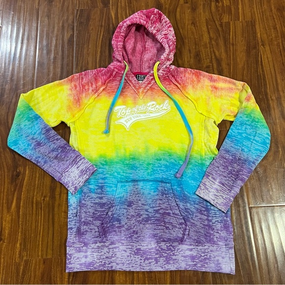 Top Of The Rock NYC Rainbow Tie Dye Hoodie Swearshirt size medium - Picture 1 of 7